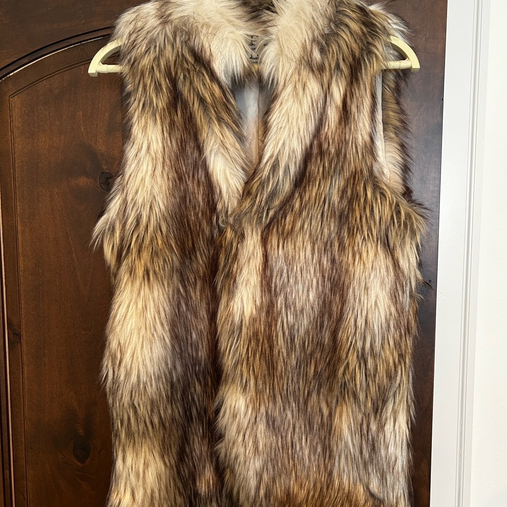 PPLA Brown and Cream Fur Vest Luxurious Shaggy Design